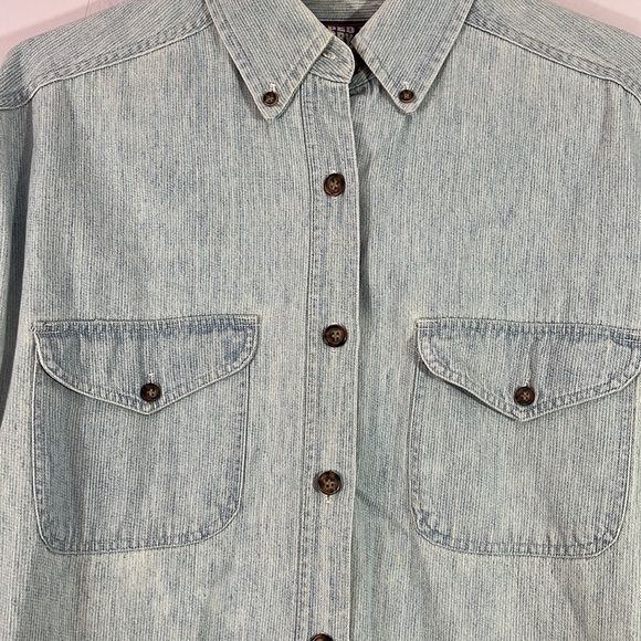 Vintage faded glory chino cotton button down work shirt, embroidered in back, M - Picture 2 of 4